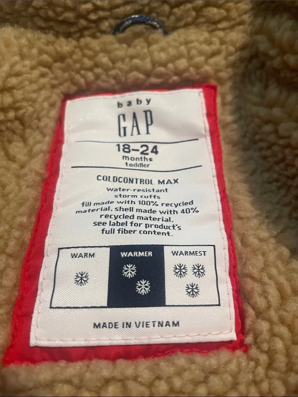 GAP Red Hooded Puffer Jacket with Sherpa Lining